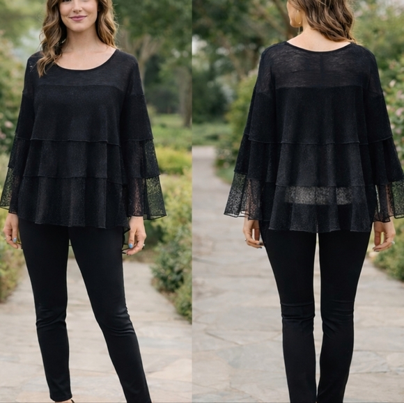 Nally & Millie Tops - Nally & Millie Tiered Lace Overlay Top – Black Size OS NWT